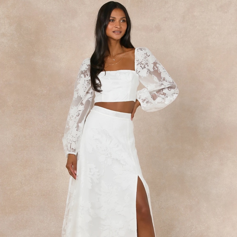 Lulu's White Maxi A-Line Skirt with Slit
